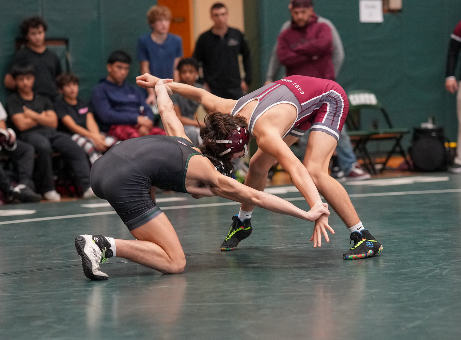 Bonacker Anthony Petersohn ties up with Sean Ryan of Westhampton Beach.   RON ESPOSITO