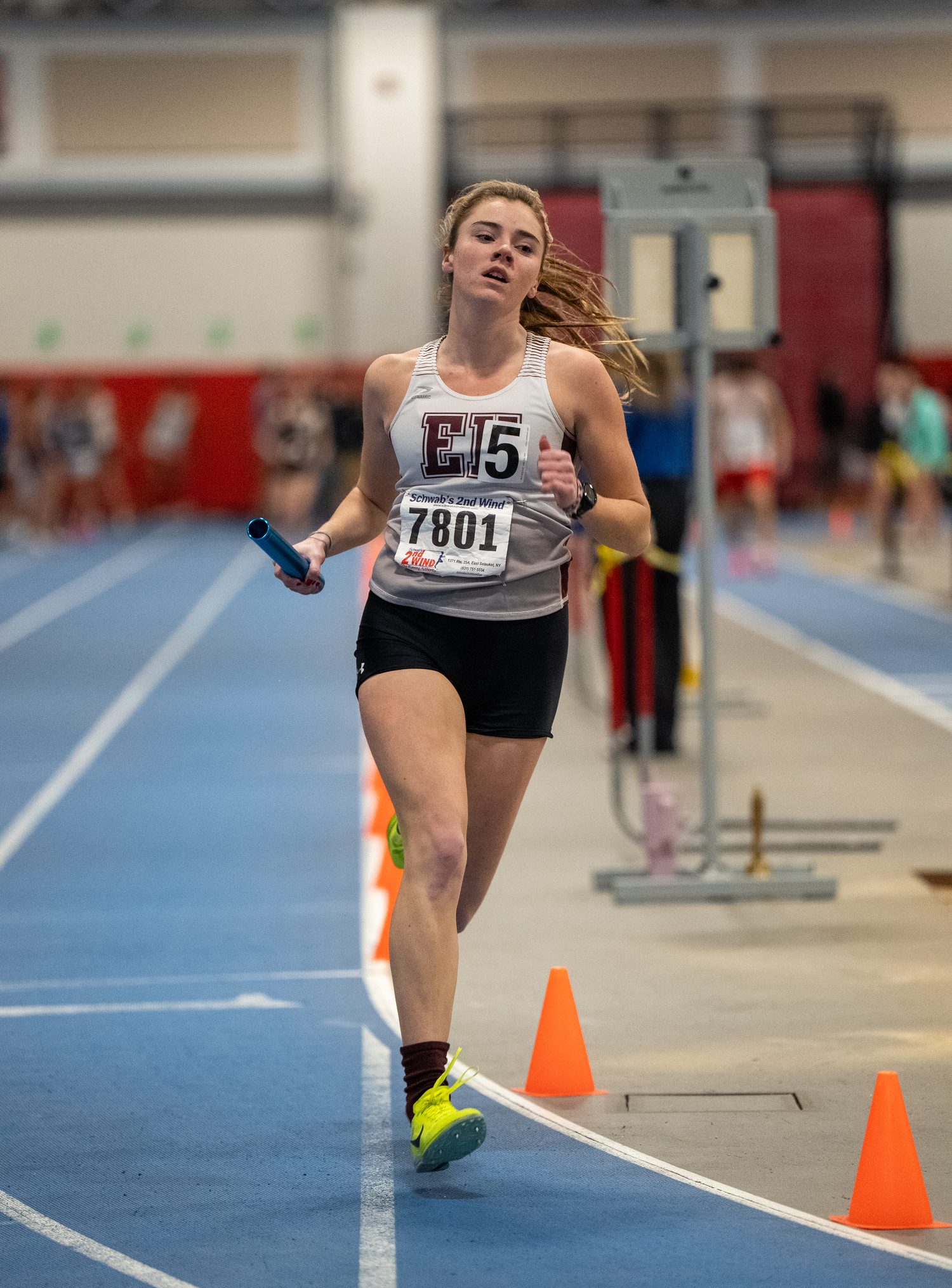 East Hampton senior Ryleigh O'Donnell running the last leg of the 4x800-meter relay.   RON ESPOSITO