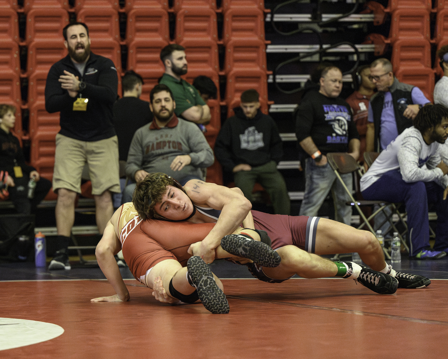 Luke Castillo working against Hudson Slutsky of Half Hollow Hills West in the opening round. Castillo won in a 6-3 decision.   MARIANNE BARNETT