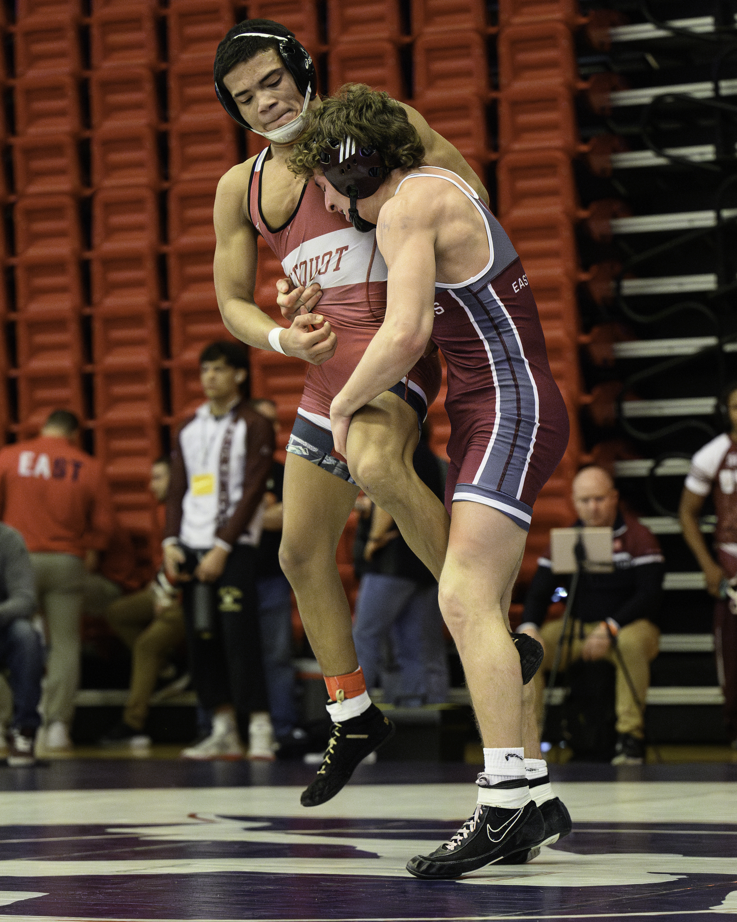 Luke Castillo working against Connetquot's Jayden Medina in the quarterfinals.   MARIANNE BARNETT