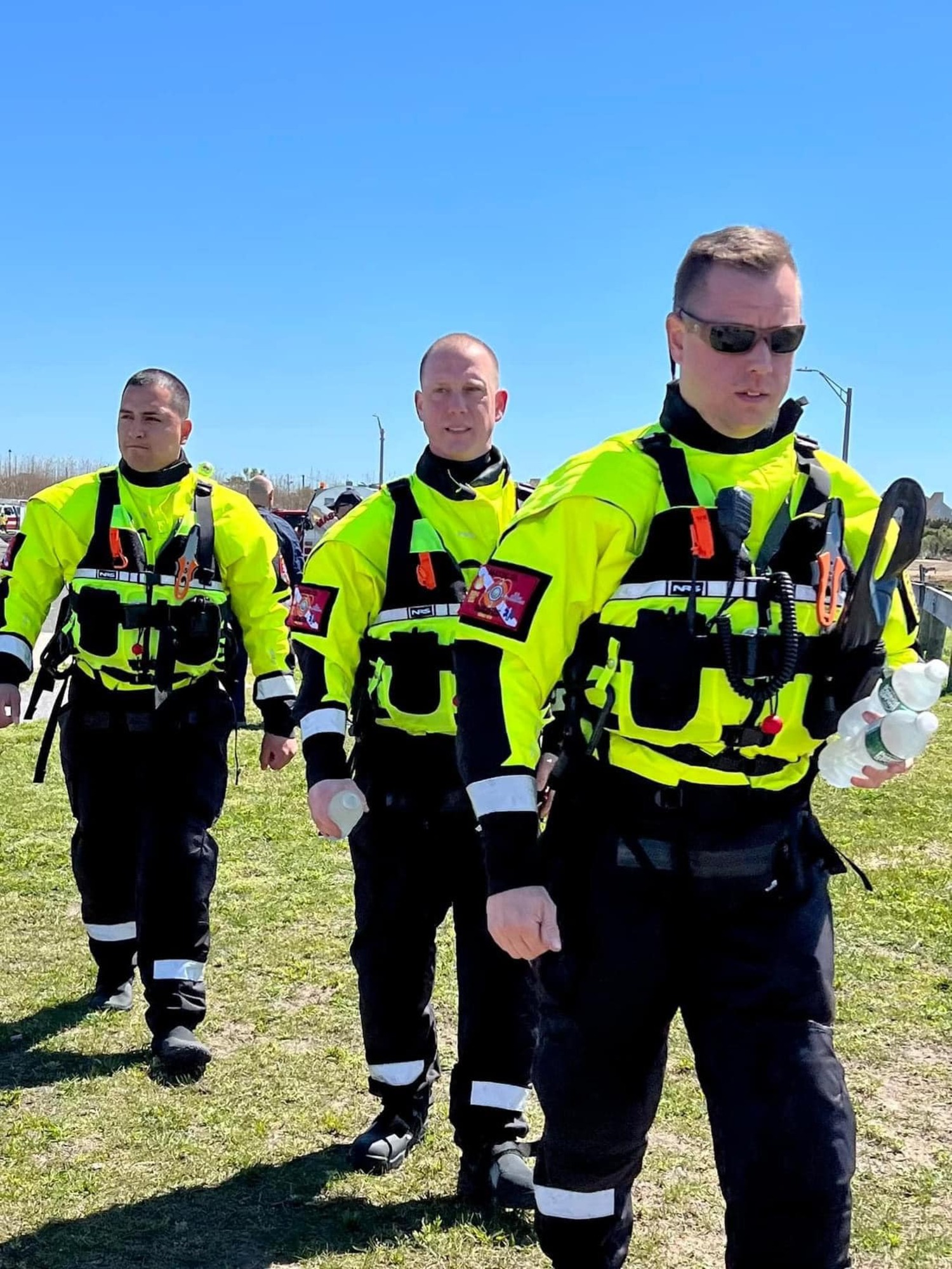 Marine Incident Response Team rescue swimmers Jonathan Parraga, Ian Arthur and Jason Lasek, who are members of the Mastic Fire Department.