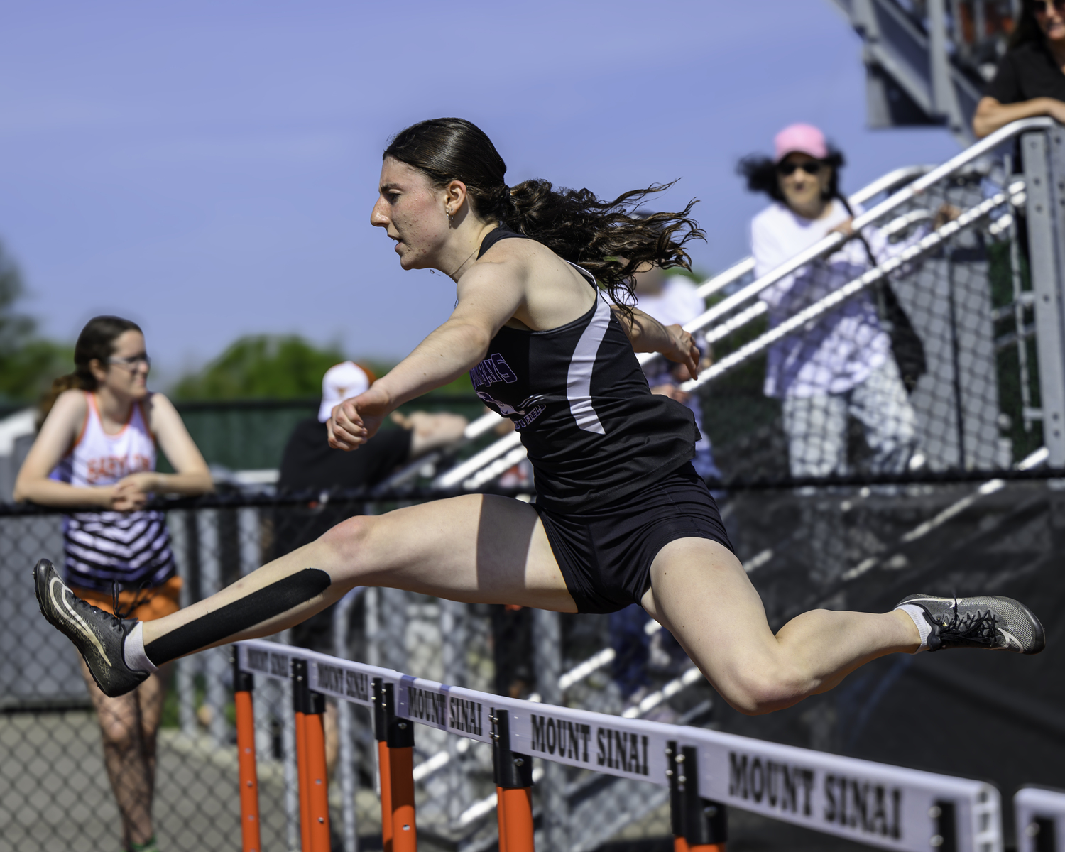 Hampton Bays senior Emma Halsey placed second in the 100-meter hurdles.  MARIANNE BARNETT