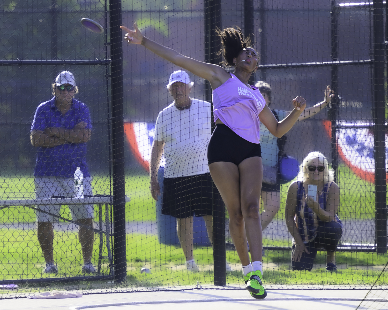 Hampton Bays senior Asha Pensa-Johnson placed second in the discus.   MARIANNE BARNETT