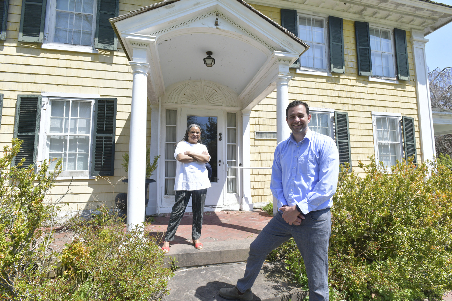 Donnamarie Barnes. director of history and heritage for Sylvester Manor and Executive Director Stephen Searl at the manor house.  DANA SHAW