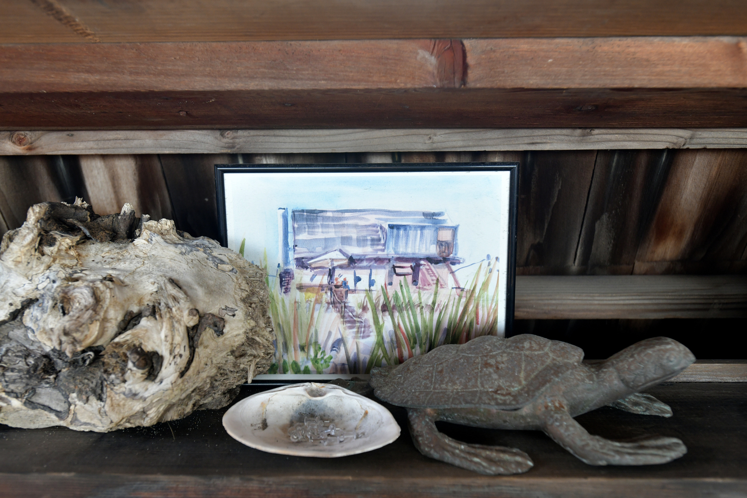 An example of some of the beachy decor in the Frisbie's  Amagansett home.     DANA SHAW