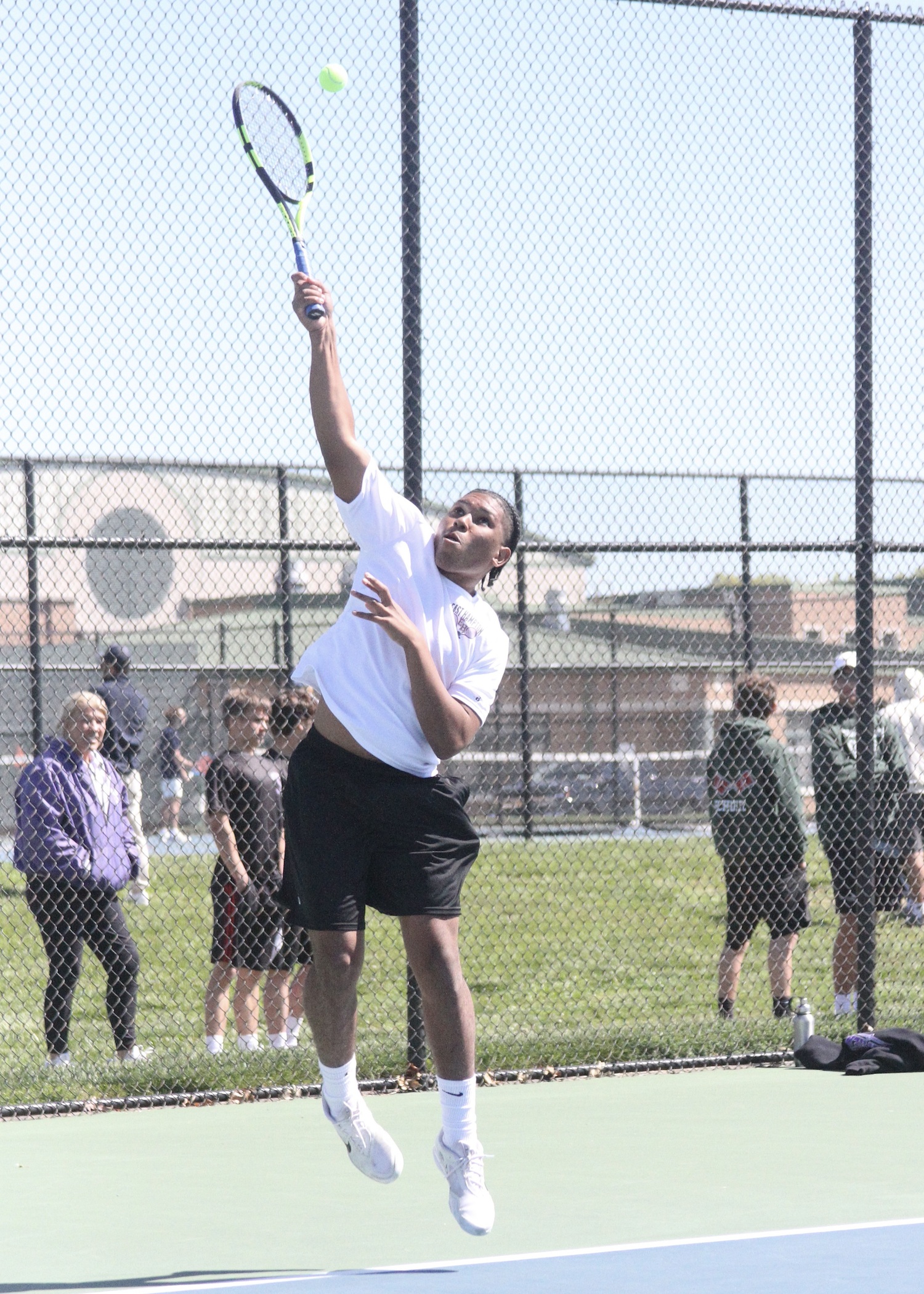 East Hampton senior Miguel Garcia competing in the Division IV doubles tournament. DESIRÉE KEEGAN