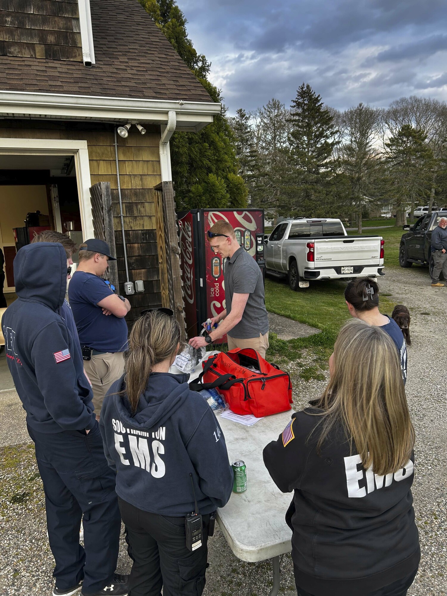 The Southampton Volunteer Ambulance conducts monthly membership meetings and drills to plan readiness and maintain skills. On average, EMTs invest 180 hours to credential initially, and another 45 hours in continuing medical education to recertify every three years. Paramedics require between 1,200 and 1,800 hours to credential initially and 60 hours to recertify.   Courtesy Adele Kristiansson