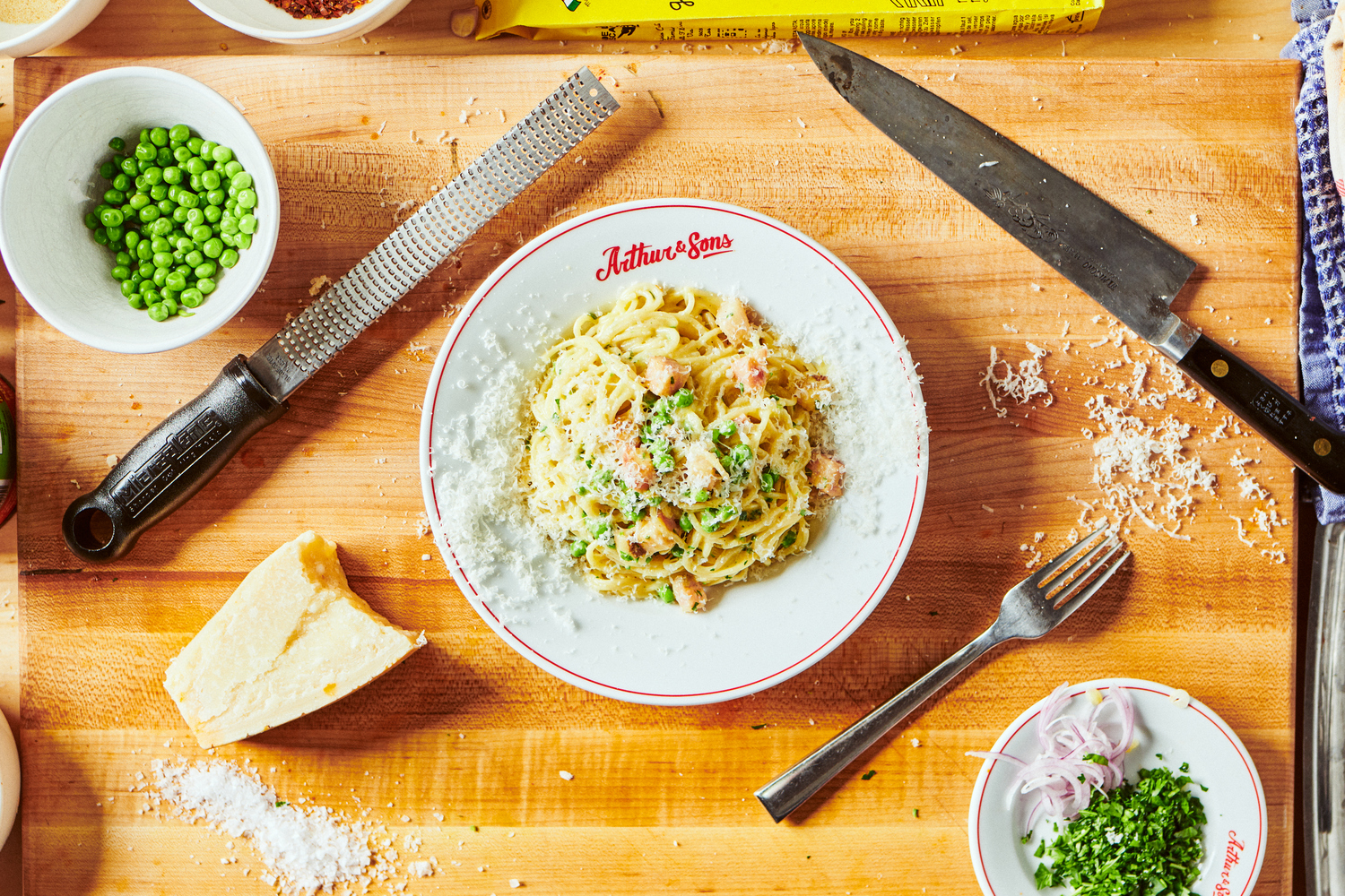 The spaghetti carbonara at Arthur & Sons, which opens May 23 in Bridgehampton. COURTESY ARTHUR & SONS