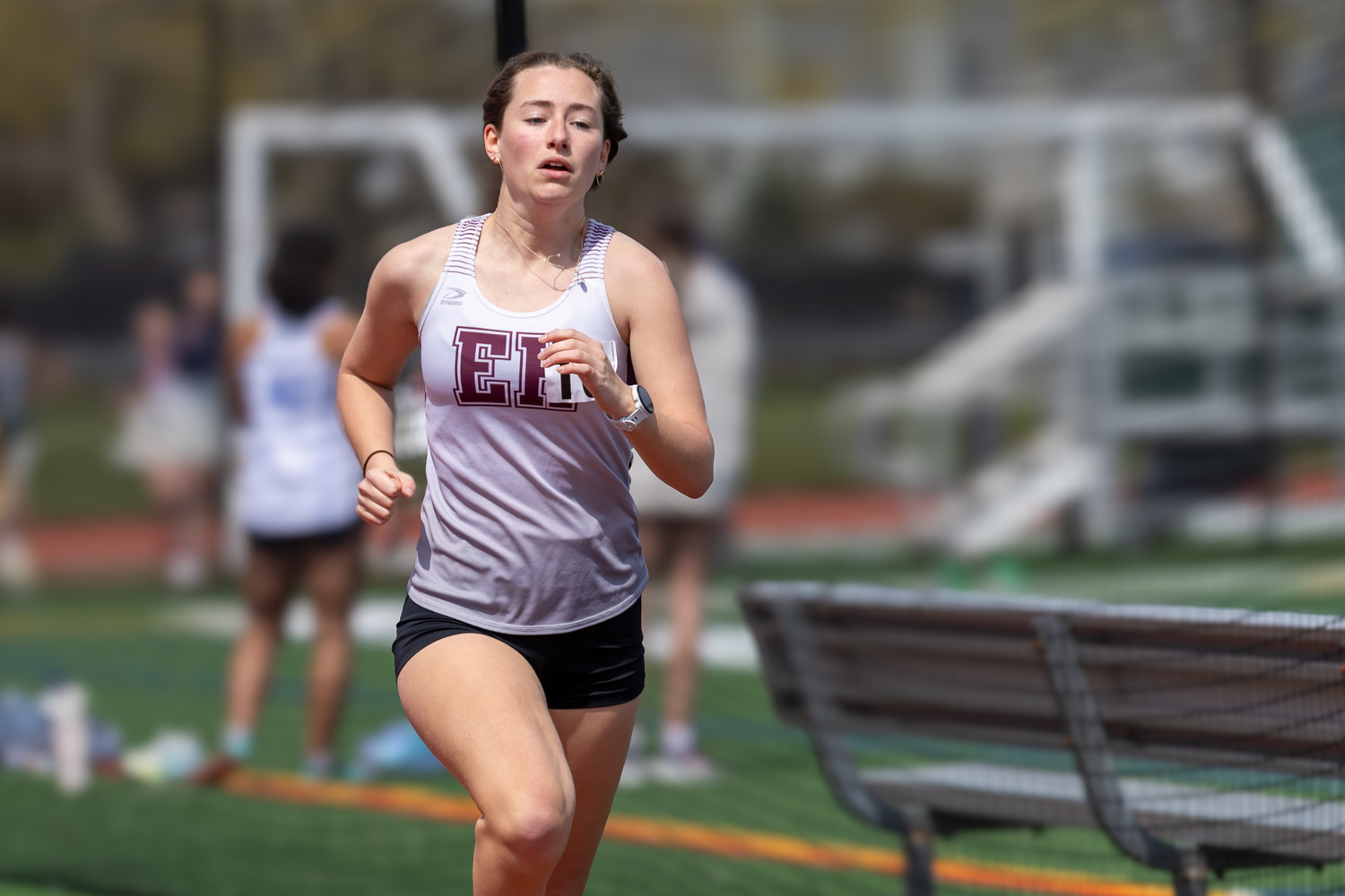 East Hampton senior Leah Fromm running at the Westhampton Beach Invitational on April 27. RON ESPOSITO