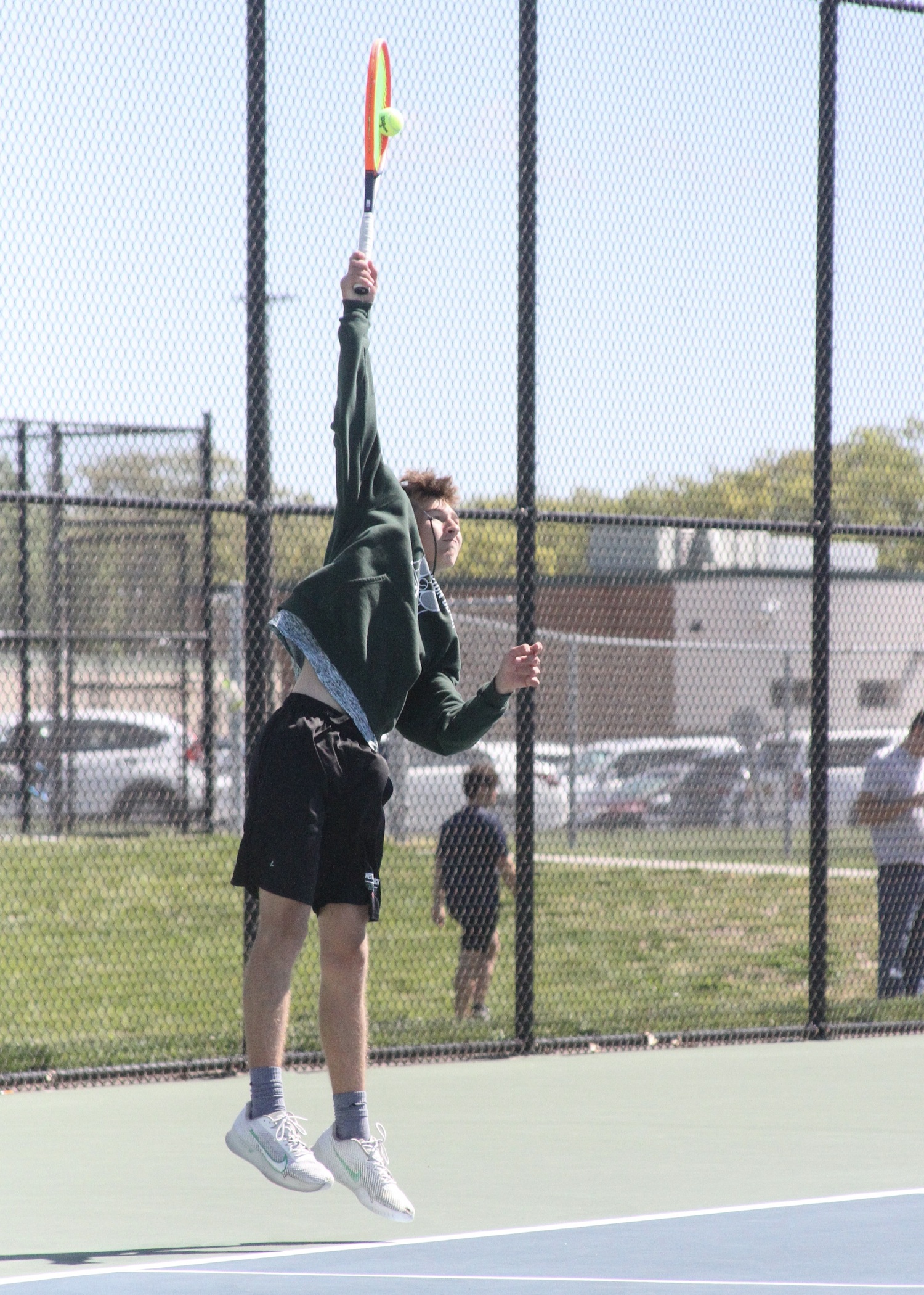 Westhampton Beach sophomore Bryce Groth competing in the Division IV doubles tournament with freshman Emmanuel Gomez. DESIRÉE KEEGAN