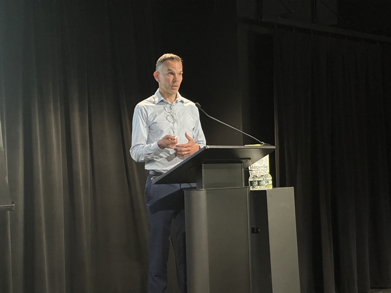 Dr. Chris Gobler presents at the Sea to Soil Symposium at Stony Brook Southampton on May 3.  BRENDAN J. O'REILLY