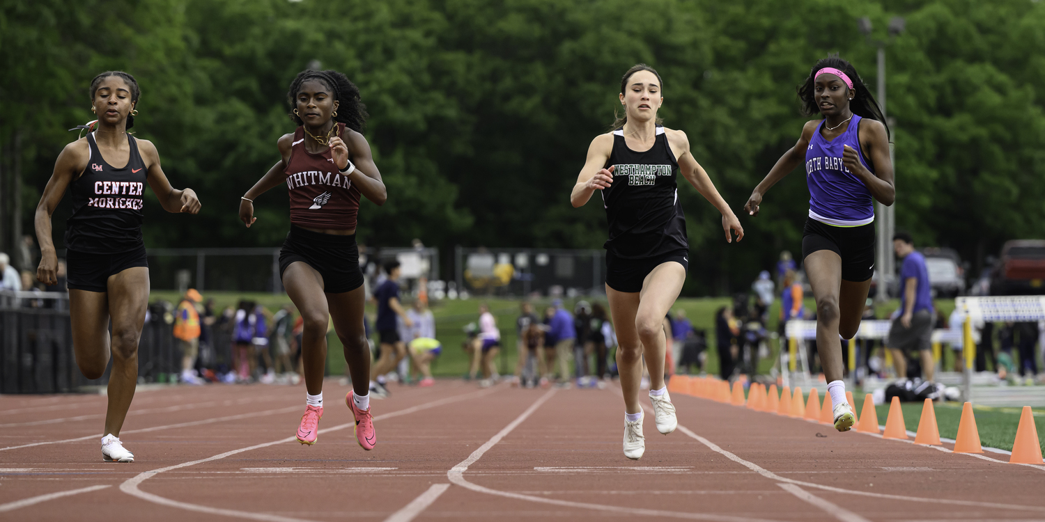 Westhampton Beach junior Halle Geller in the 100-meter dash.   MARIANNE BARNETT