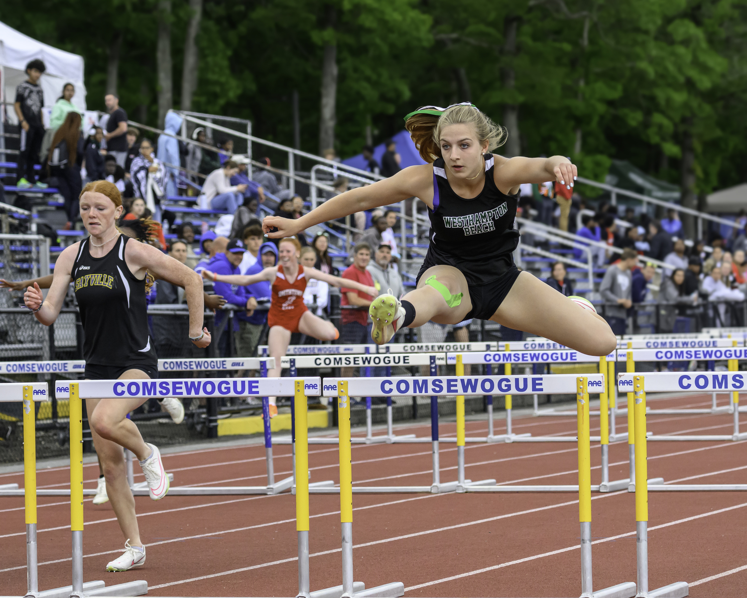 Madison Phillips in the 100-meter hurdles of the pentathlon.   MARIANNE BARNETT