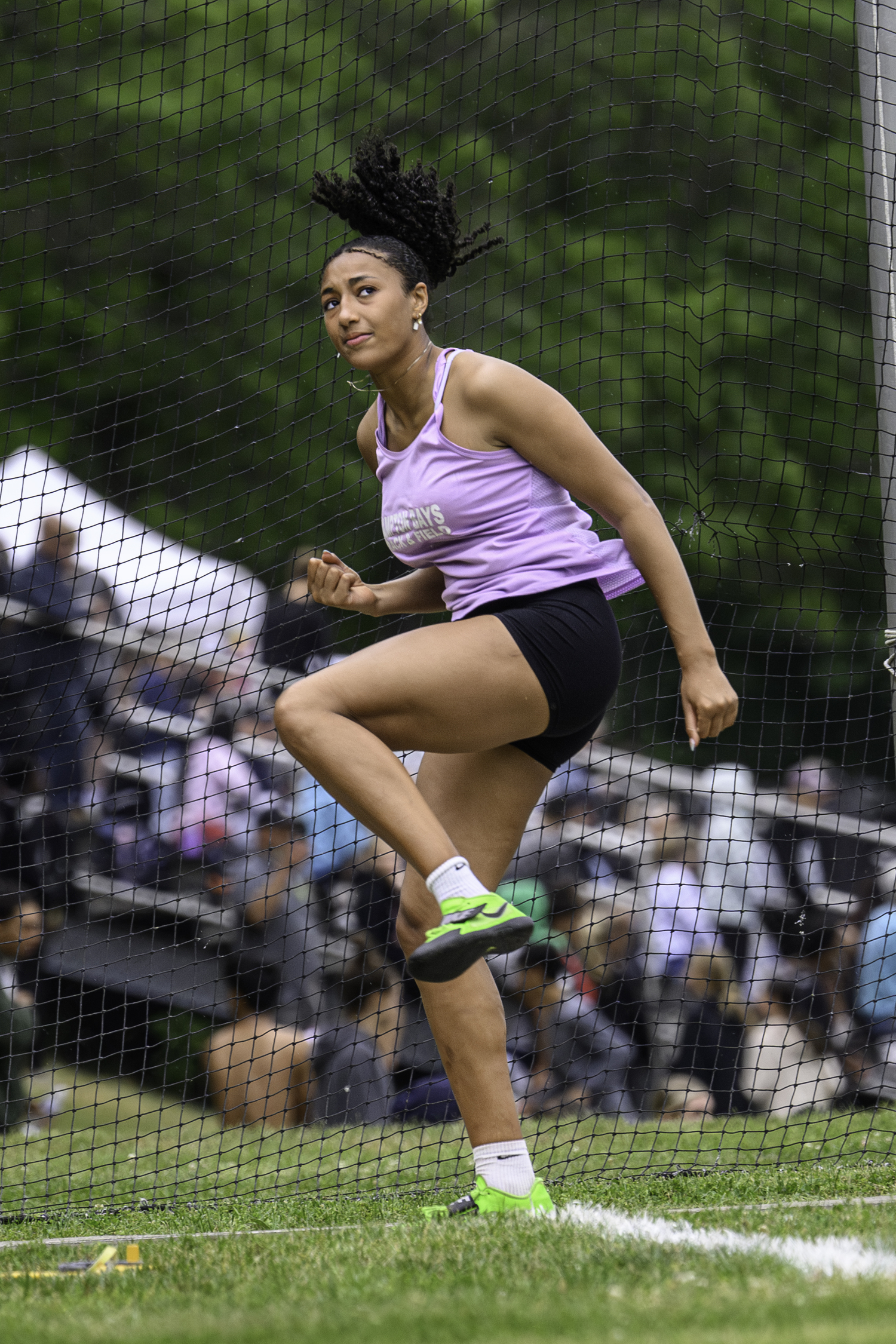 Hampton Bays senior Asha Pensa-Johnson finished second overall in the county in the discus.   MARIANNE BARNETT