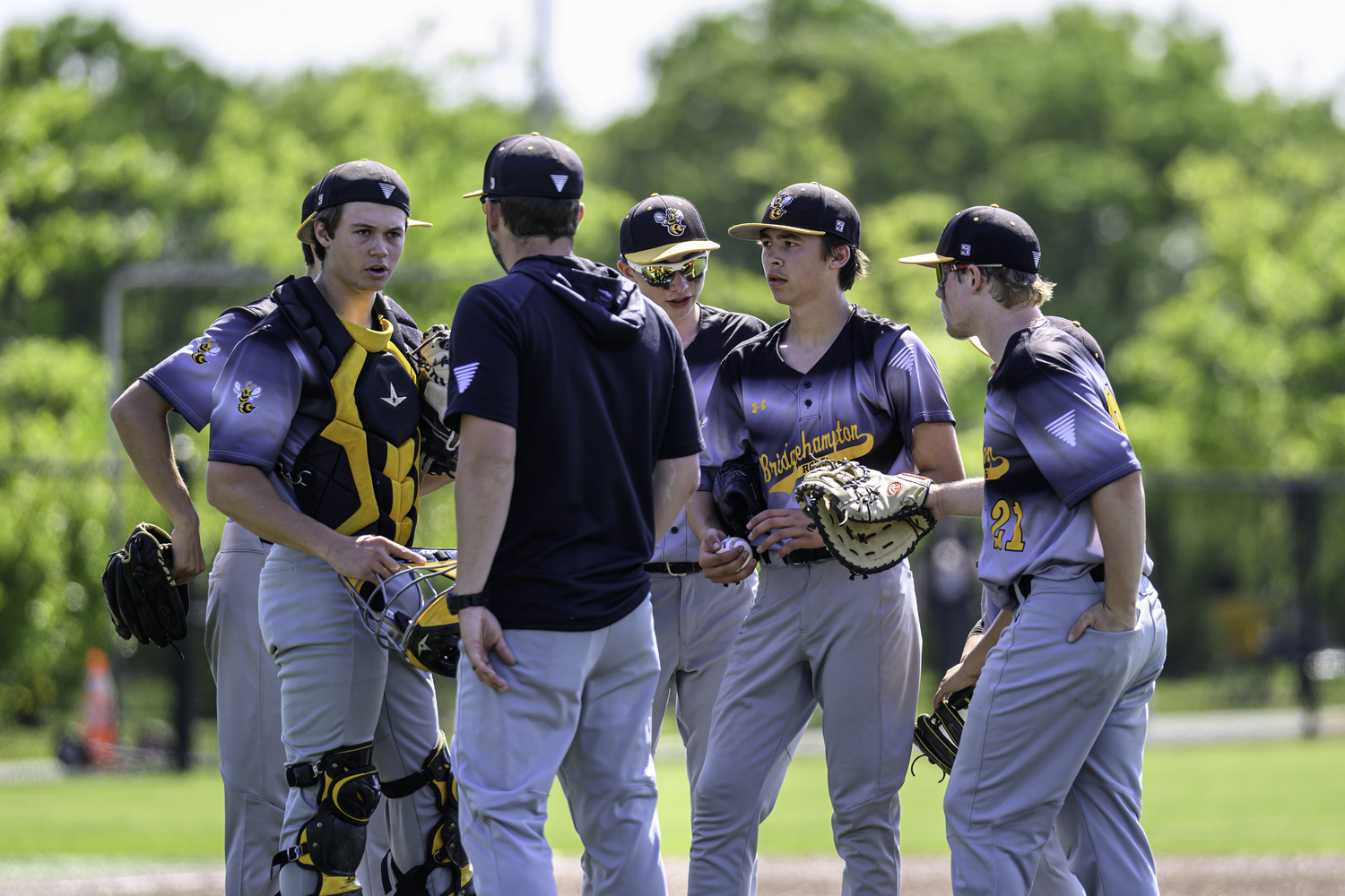 Bridgehampton/Ross had coach Lou Liberatore talks to his infield. MARIANNE BARNETT