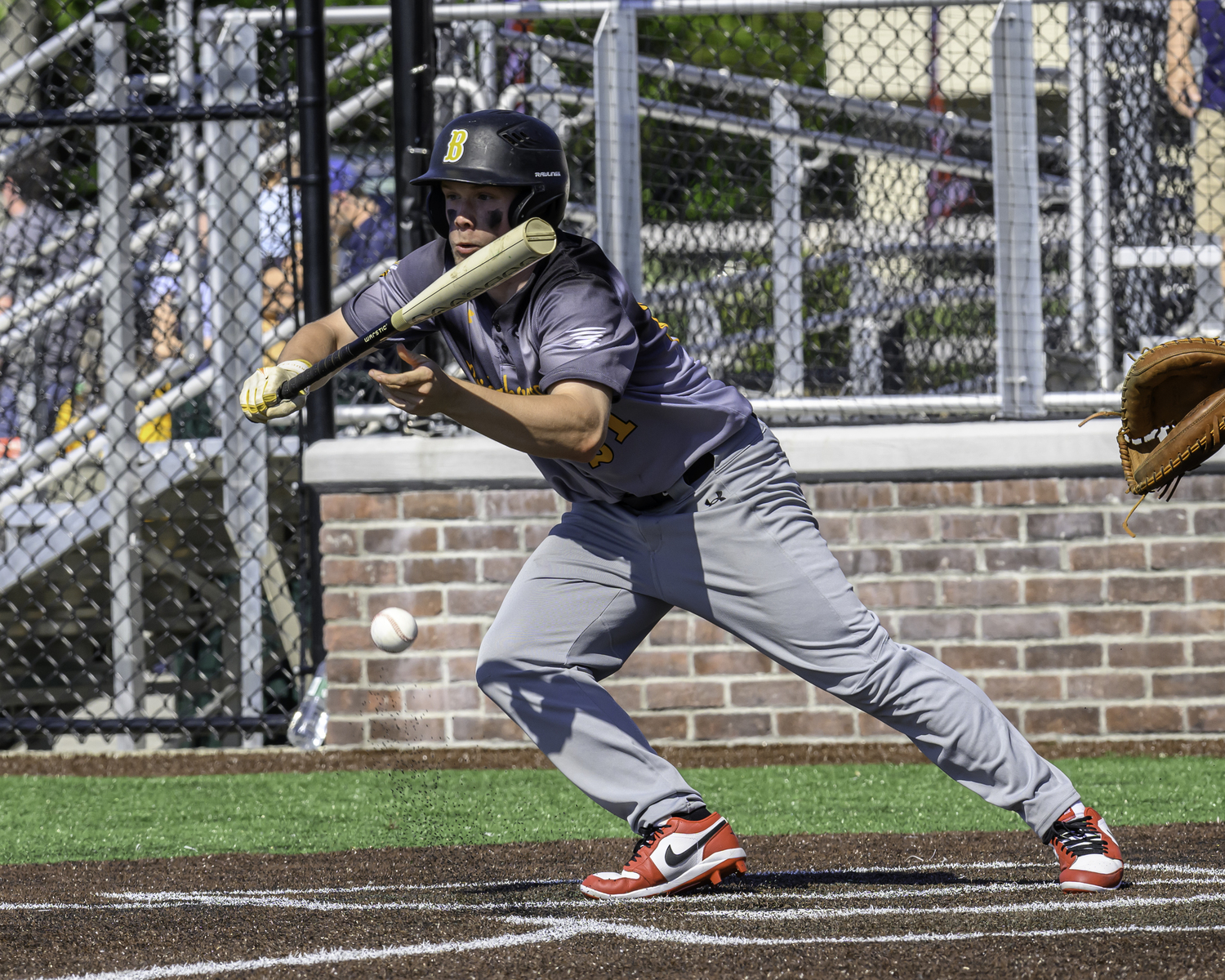 Ross junior Shawn Gnyp lays down a bunt. MARIANNE BARNETT