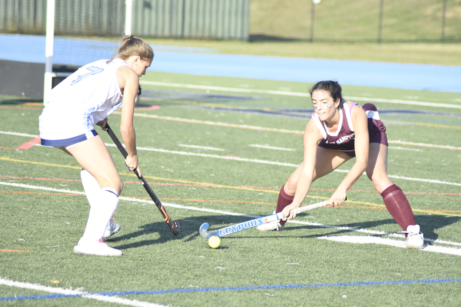 Melina Sarlo makes a defensive play during the Bonacker's playoff game at Rocky Point this past fall.   DREW BUDD