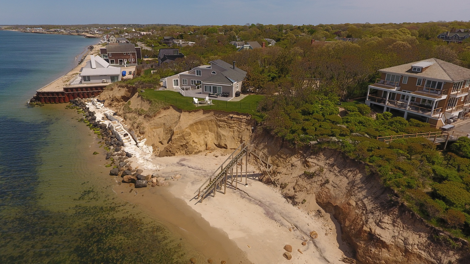 A group of homeowners in Montauk have asked to be included in a special overlay that allows seawalls, like their neighbors, whose protective structures have exacerbated erosion along the unprotected shoreline. MICHAEL WRIGHT