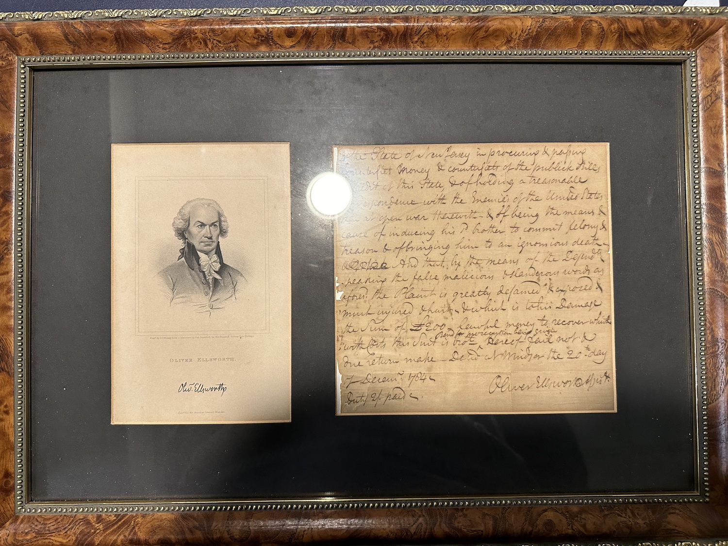 The letter that is being donated to the Oliver Ellsworth homestead. COURTESY BILL DONOHUE