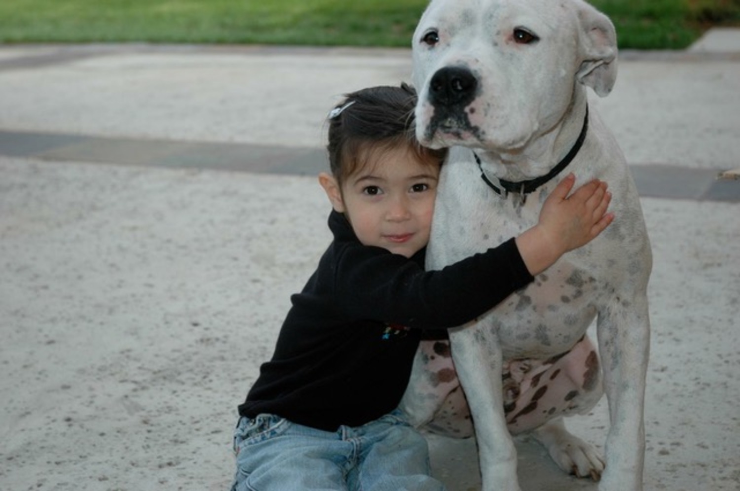 Wags and Walks founder Lesley Brog's daughter with their beloved rescue dog, Dunkin.