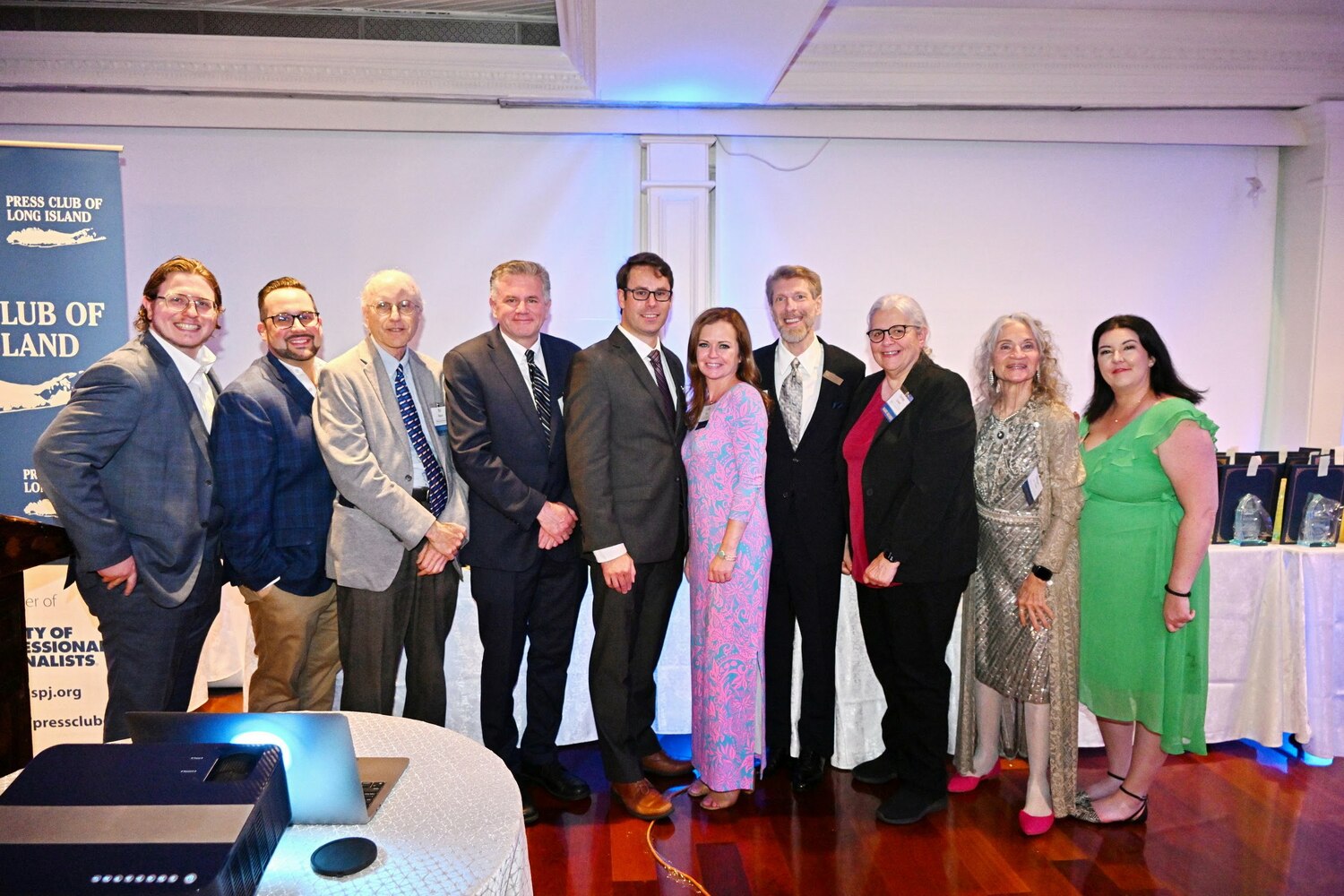 Members of the 2023-24 Press Club of Long Island Board of Directors at the 2023 PCLI Media Awards Banquet last June, from left, J.D. Allen,  Chris Vaccaro, Bill Bleyer, Scott Brinton, President Brendan O'Reilly, Vice President Cecilia Dowd, David North, Denise Civiletti,  Diana De Rosa and Secretary Erin Stephenson. Not pictured are Treasurer Jeffrey Bessen, Jamie Stuart and Joye Brown.  COURTESY PCLI