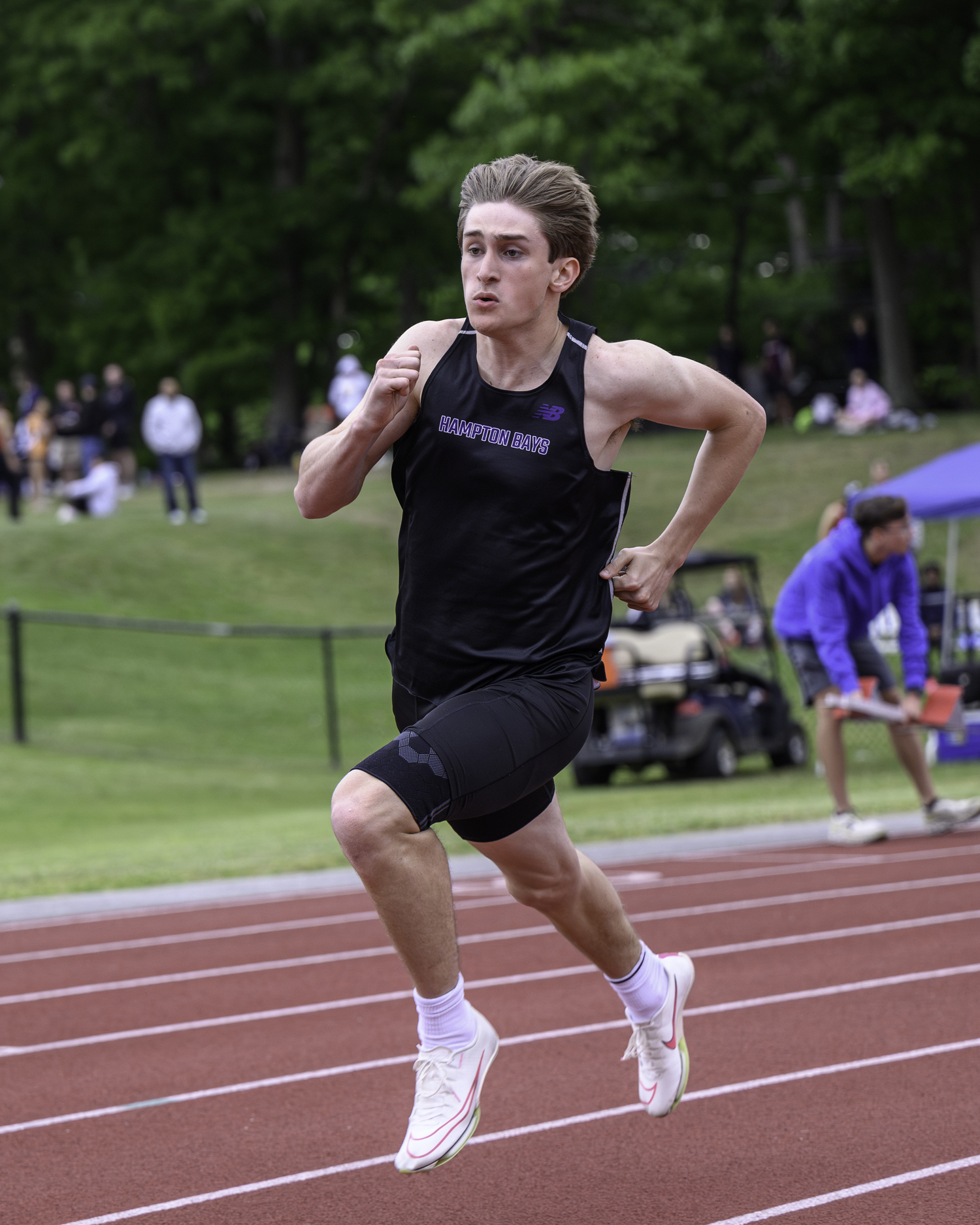 Hampton Bays senior Matthew Papajohn finished sixth overall in Suffolk in the 400-meter dash.  MARIANNE BARNETT