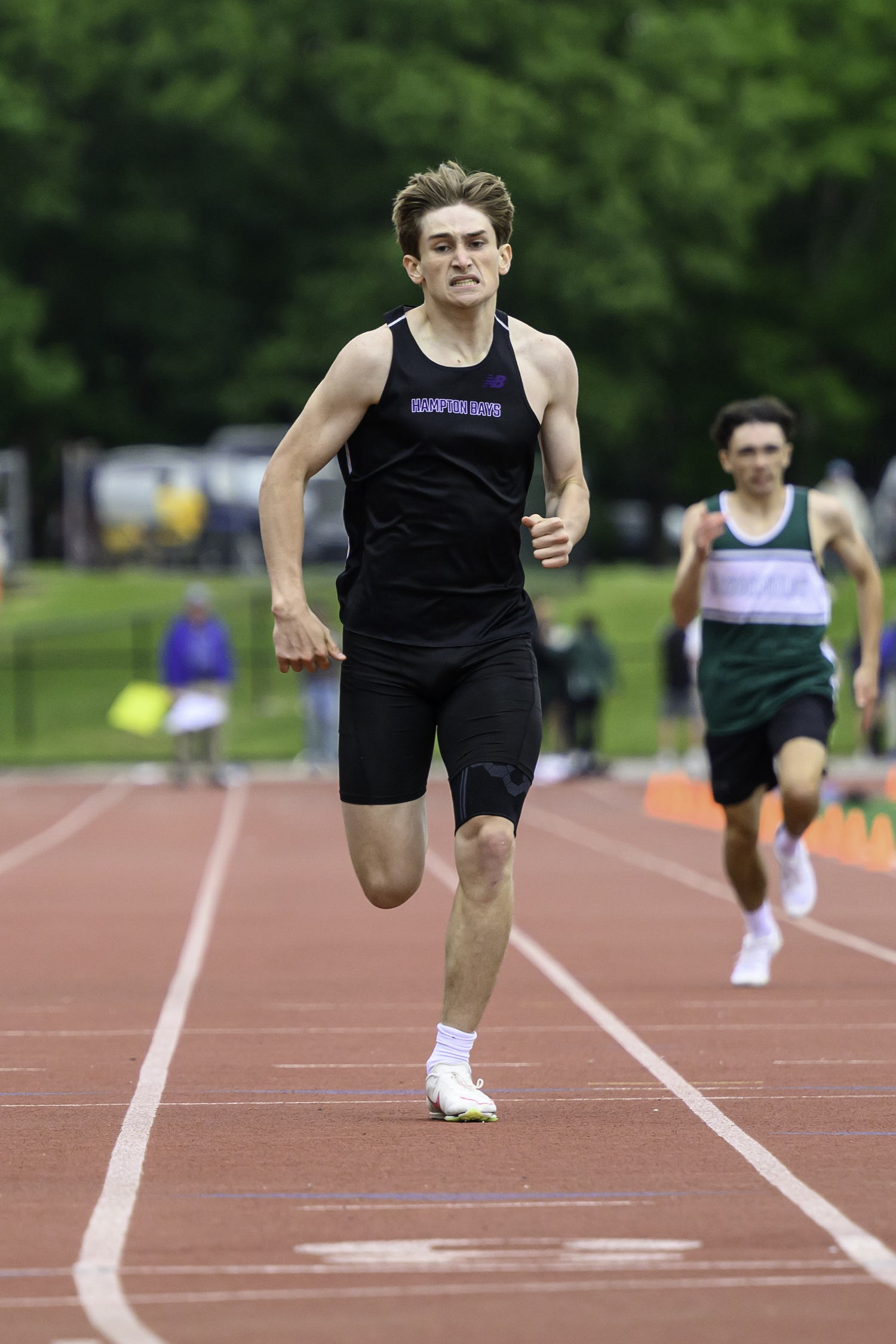 Hampton Bays senior Matthew Papajohn finished sixth overall in Suffolk in the 400-meter dash.  MARIANNE BARNETT