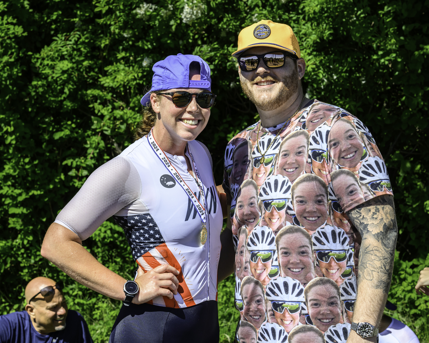 One of the top finishers of Saturday's triathlon with her husband.  MARIANNE BARNETT