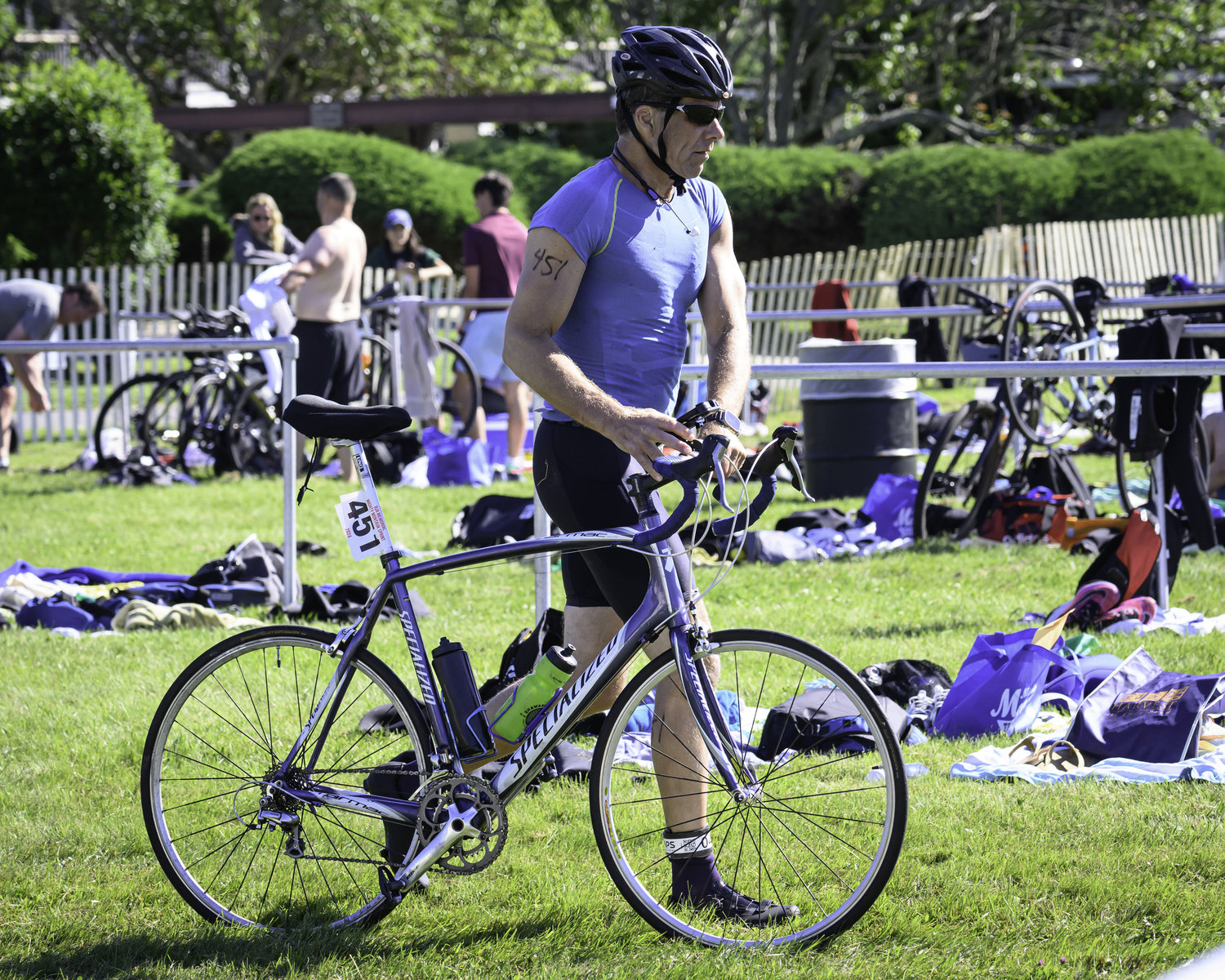 Joe Connelly gets ready to start the bike portion of the sprint tri.  MARIANNE BARNETT