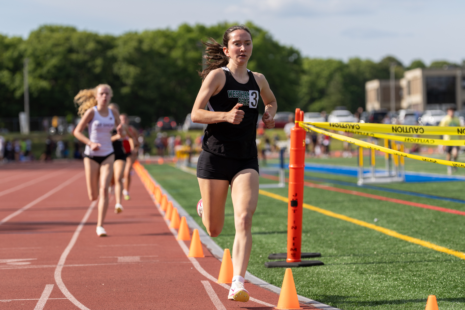 Westhampton Beach junior Lily Strebel competed in both the 1,500- and 3,000-meter races at last week's state qualifier.   RON ESPOSITO