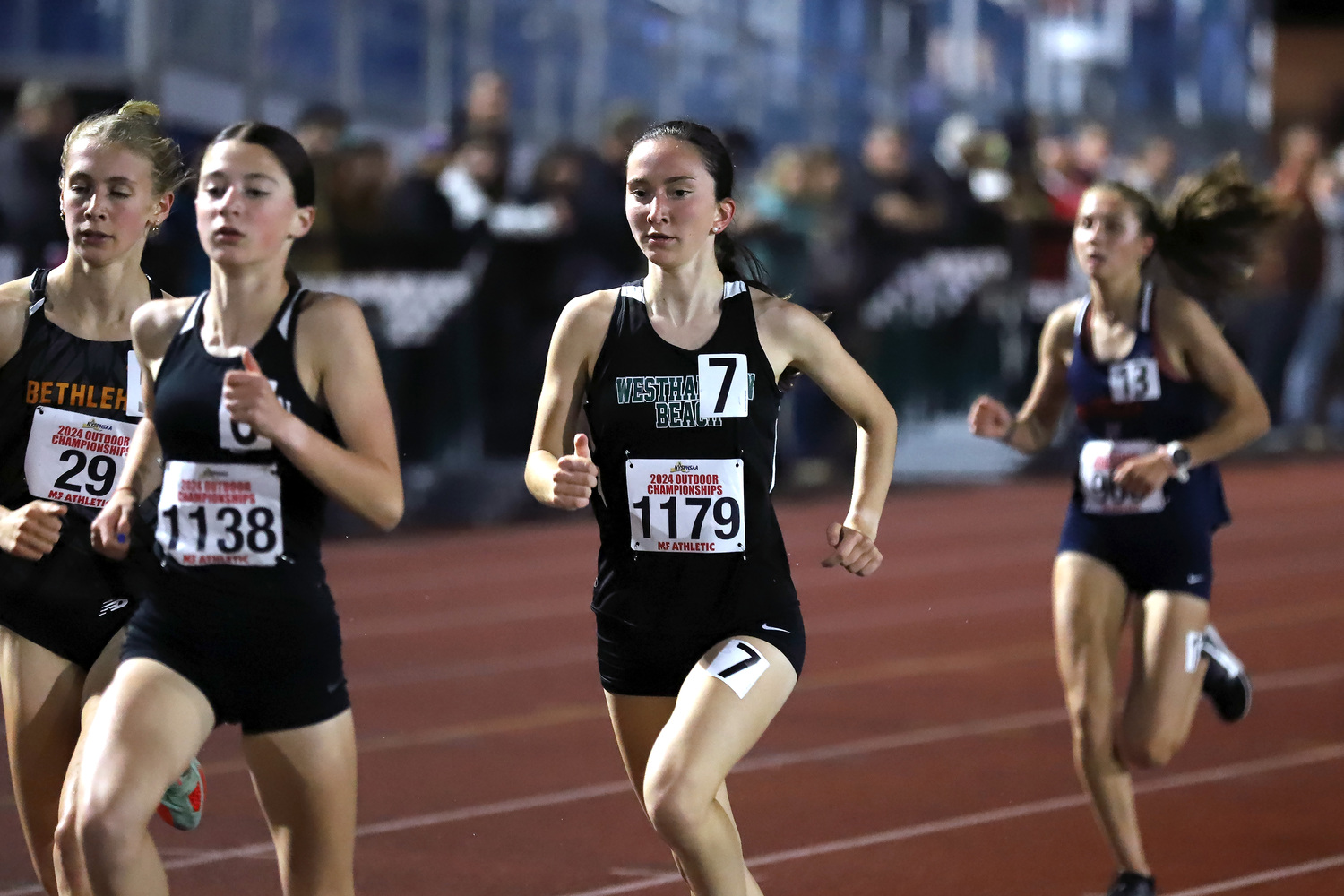 Westhampton Beach junior Lily Strebel in the 3,000-meter race at the New York State Outdoor Track and Field Championships.   JACOB LAX